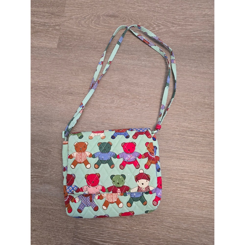 Vera‎ Bradley Teddy Bear Quilted Crossbody Bag Mint Green Sweater Bears Small